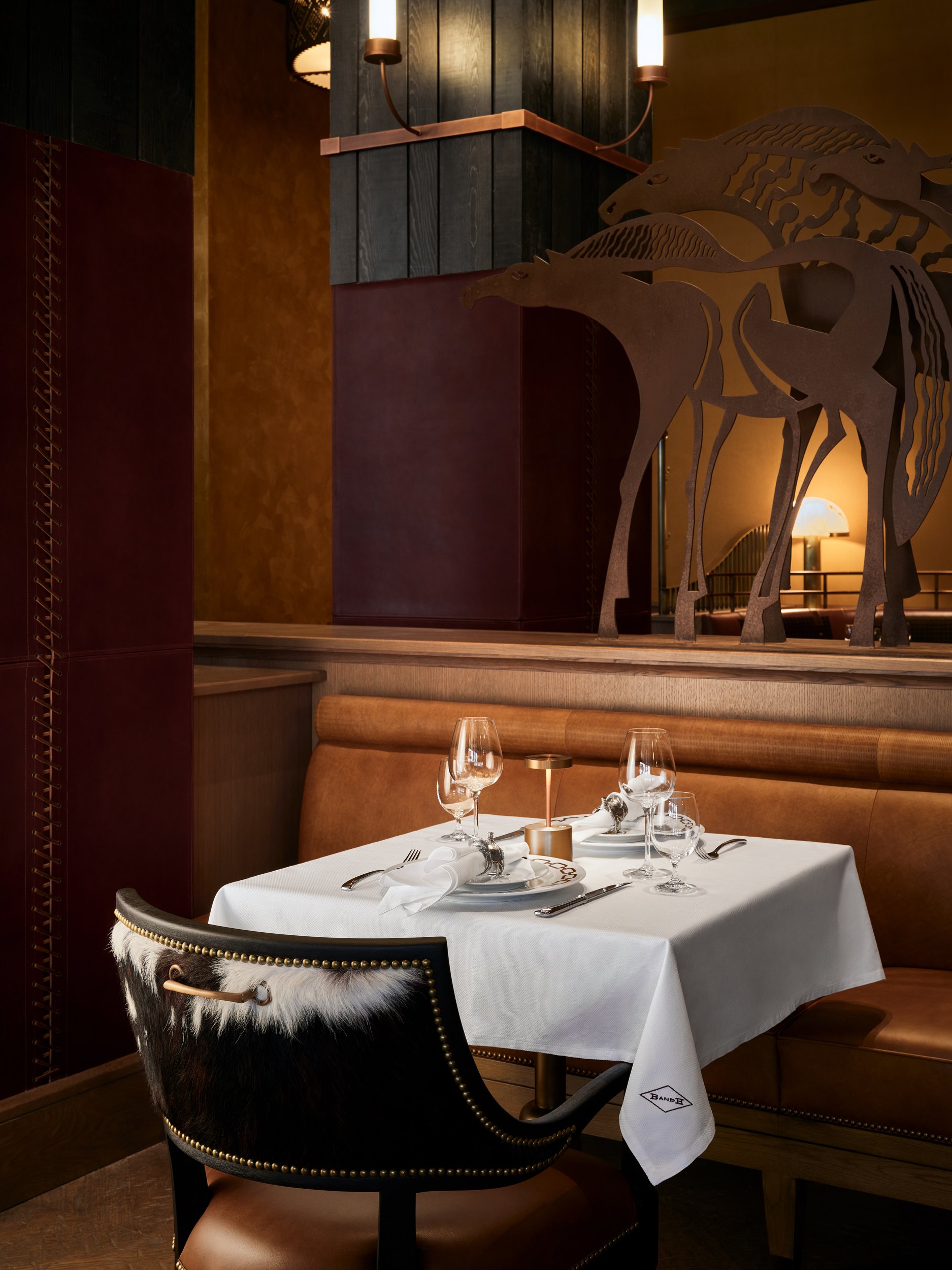 Warmly lit dining room at Bricks and Horses