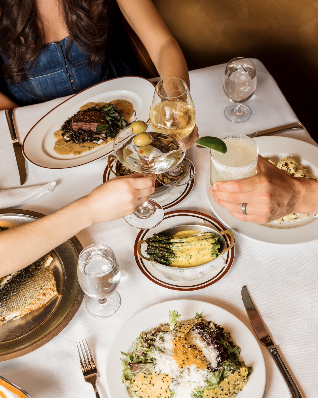 Food and drinks shared around a table